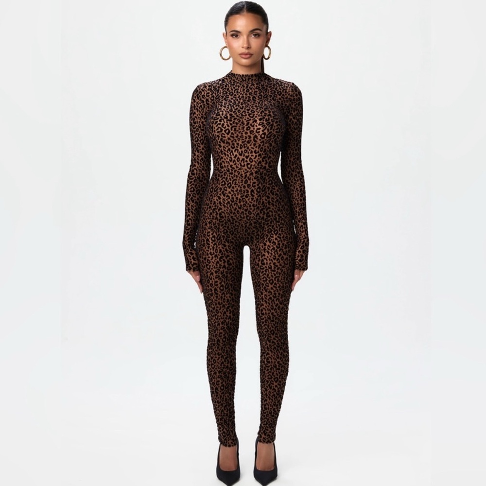 Leopard Velvet Print Naked wardrobe jumpsuit